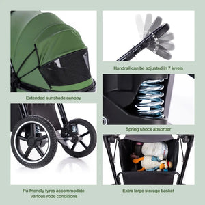 Movebaby™ 3-in-1 Kinderwagen Set met ISOFIX Base – Compact Opvouwbaar met Autostoel – Geschikt vanaf Geboorte