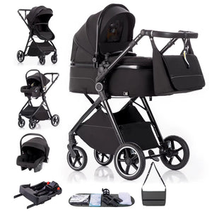 Movebaby™ 3-in-1 Kinderwagen Set met ISOFIX Base – Compact Opvouwbaar met Autostoel – Geschikt vanaf Geboorte