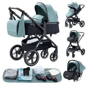 Movebaby™ Luxe 3-in-1 Kinderwagen – Compleet met Accessoires | Verstelbaar, Inklapbaar & Geschikt vanaf Geboorte Movebaby