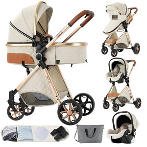 Movebaby™ V9 Kinderwagen 3-in-1 | Lichtgewicht Vierwielige Kinderwagen voor Pasgeborenen Movebaby