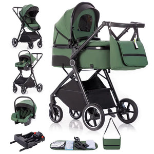 Movebaby™ 3-in-1 Kinderwagen Set met ISOFIX Base – Compact Opvouwbaar met Autostoel – Geschikt vanaf Geboorte
