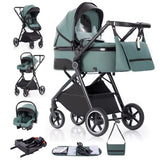 Movebaby™ 3-in-1 Kinderwagen Set met ISOFIX Base – Compact Opvouwbaar met Autostoel – Geschikt vanaf Geboorte