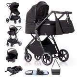 Movebaby™ 3-in-1 Kinderwagen Set met ISOFIX Base – Compact Opvouwbaar met Autostoel – Geschikt vanaf Geboorte