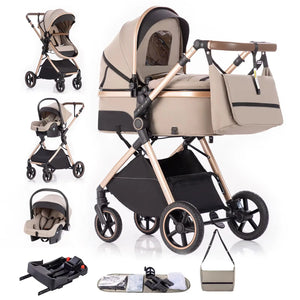 Movebaby™ 3-in-1 Kinderwagen Set met ISOFIX Base – Compact Opvouwbaar met Autostoel – Geschikt vanaf Geboorte