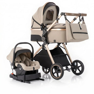 Movebaby™ 3-in-1 Kinderwagen Set met ISOFIX Base – Compact Opvouwbaar met Autostoel – Geschikt vanaf Geboorte Movebaby