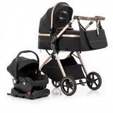 Movebaby™ 3-in-1 Kinderwagen Set met ISOFIX Base – Compact Opvouwbaar met Autostoel – Geschikt vanaf Geboorte Movebaby
