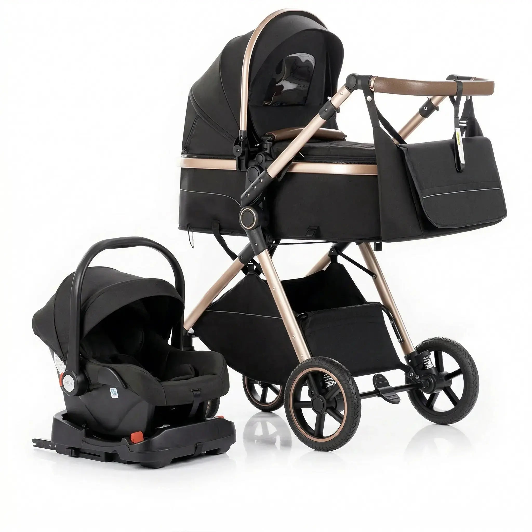 Movebaby™ 3-in-1 Kinderwagen Set met ISOFIX Base – Compact Opvouwbaar met Autostoel – Geschikt vanaf Geboorte Movebaby