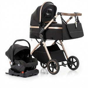 Movebaby™ 3-in-1 Kinderwagen Set met ISOFIX Base – Compact Opvouwbaar met Autostoel – Geschikt vanaf Geboorte Movebaby