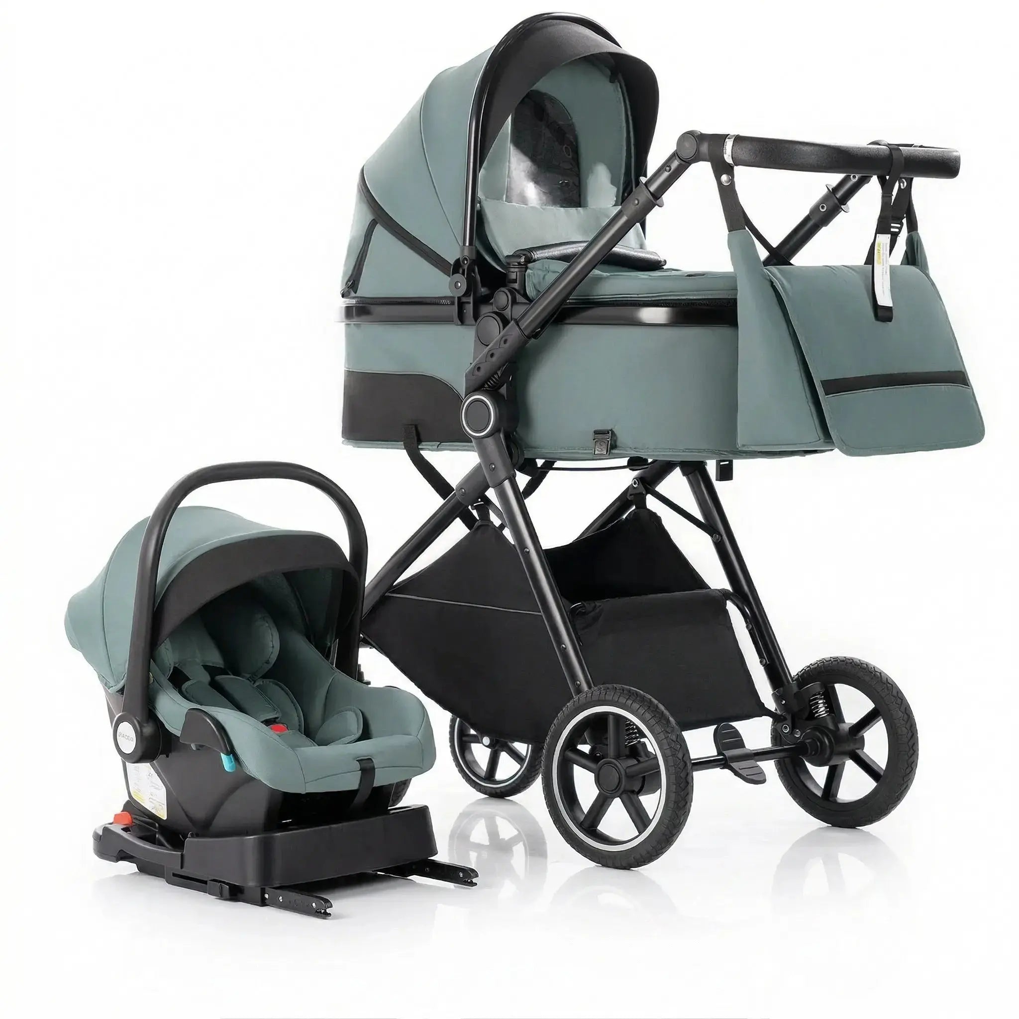 Movebaby™ 3-in-1 Kinderwagen Set met ISOFIX Base – Compact Opvouwbaar met Autostoel – Geschikt vanaf Geboorte Movebaby