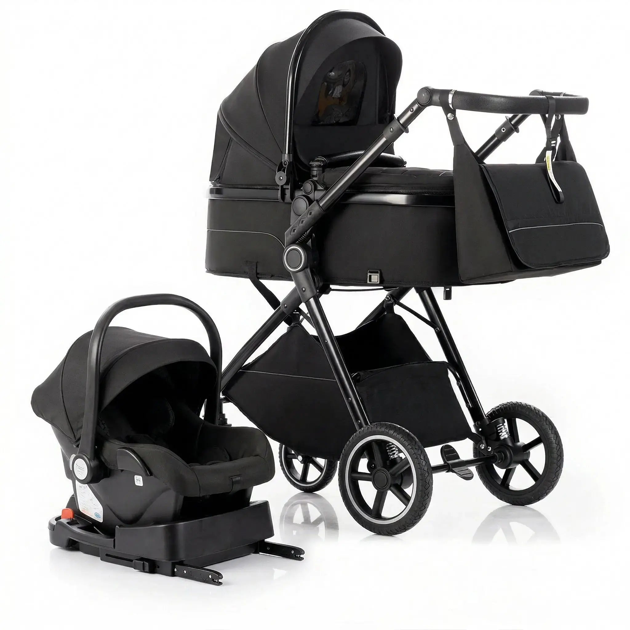 Movebaby™ 3-in-1 Kinderwagen Set met ISOFIX Base – Compact Opvouwbaar met Autostoel – Geschikt vanaf Geboorte Movebaby
