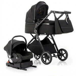 Movebaby™ 3-in-1 Kinderwagen Set met ISOFIX Base – Compact Opvouwbaar met Autostoel – Geschikt vanaf Geboorte Movebaby