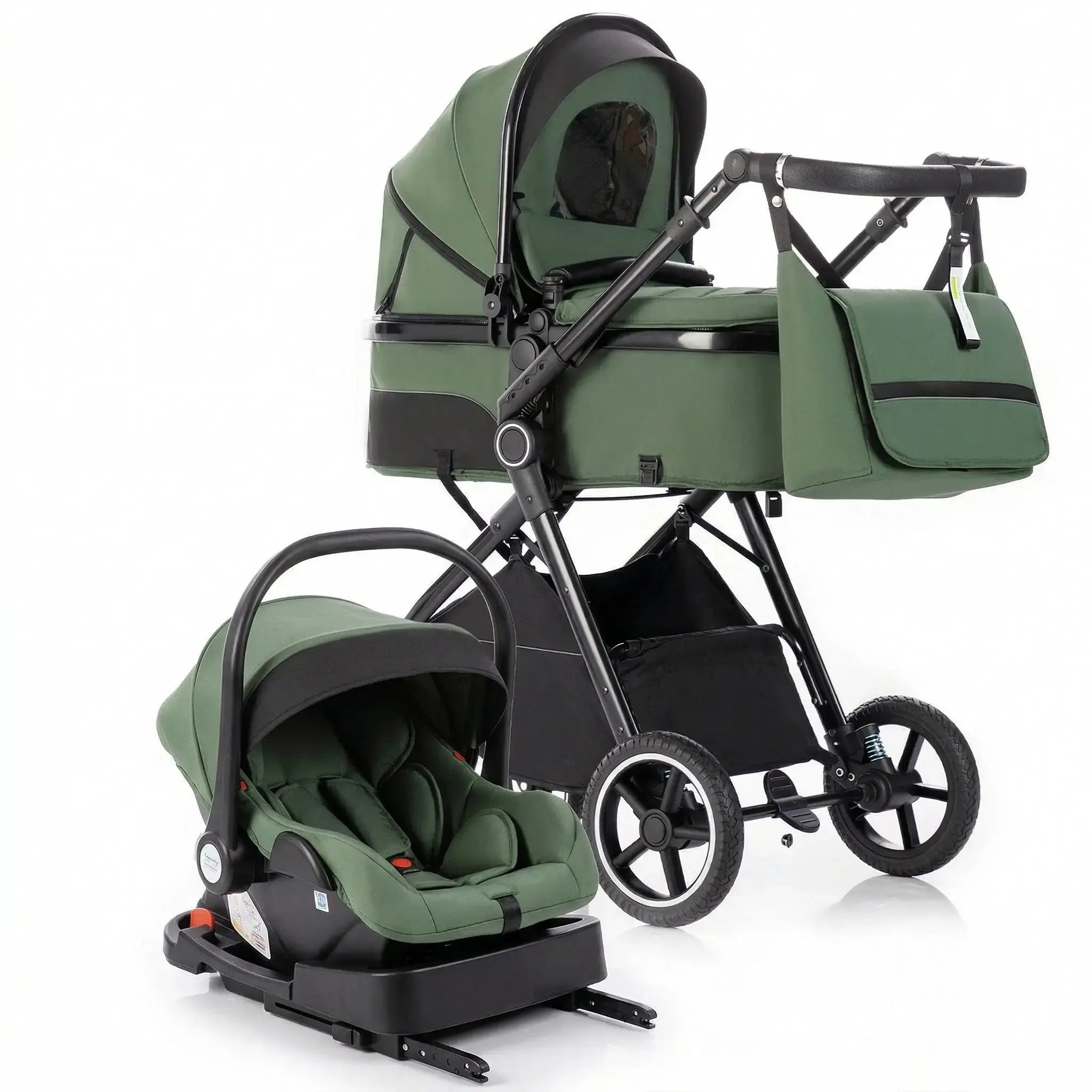 Movebaby™ 3-in-1 Kinderwagen Set met ISOFIX Base – Compact Opvouwbaar met Autostoel – Geschikt vanaf Geboorte Movebaby