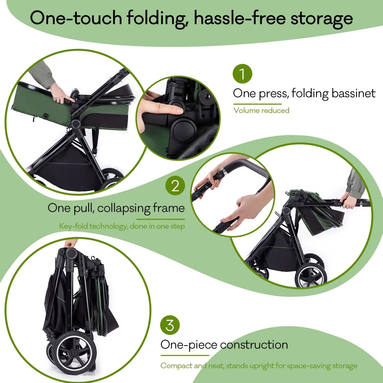 Movebaby™ 3-in-1 Kinderwagen Set met ISOFIX Base – Compact Opvouwbaar met Autostoel – Geschikt vanaf Geboorte Movebaby