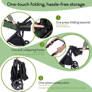 Movebaby™ 3-in-1 Kinderwagen Set met ISOFIX Base – Compact Opvouwbaar met Autostoel – Geschikt vanaf Geboorte Movebaby