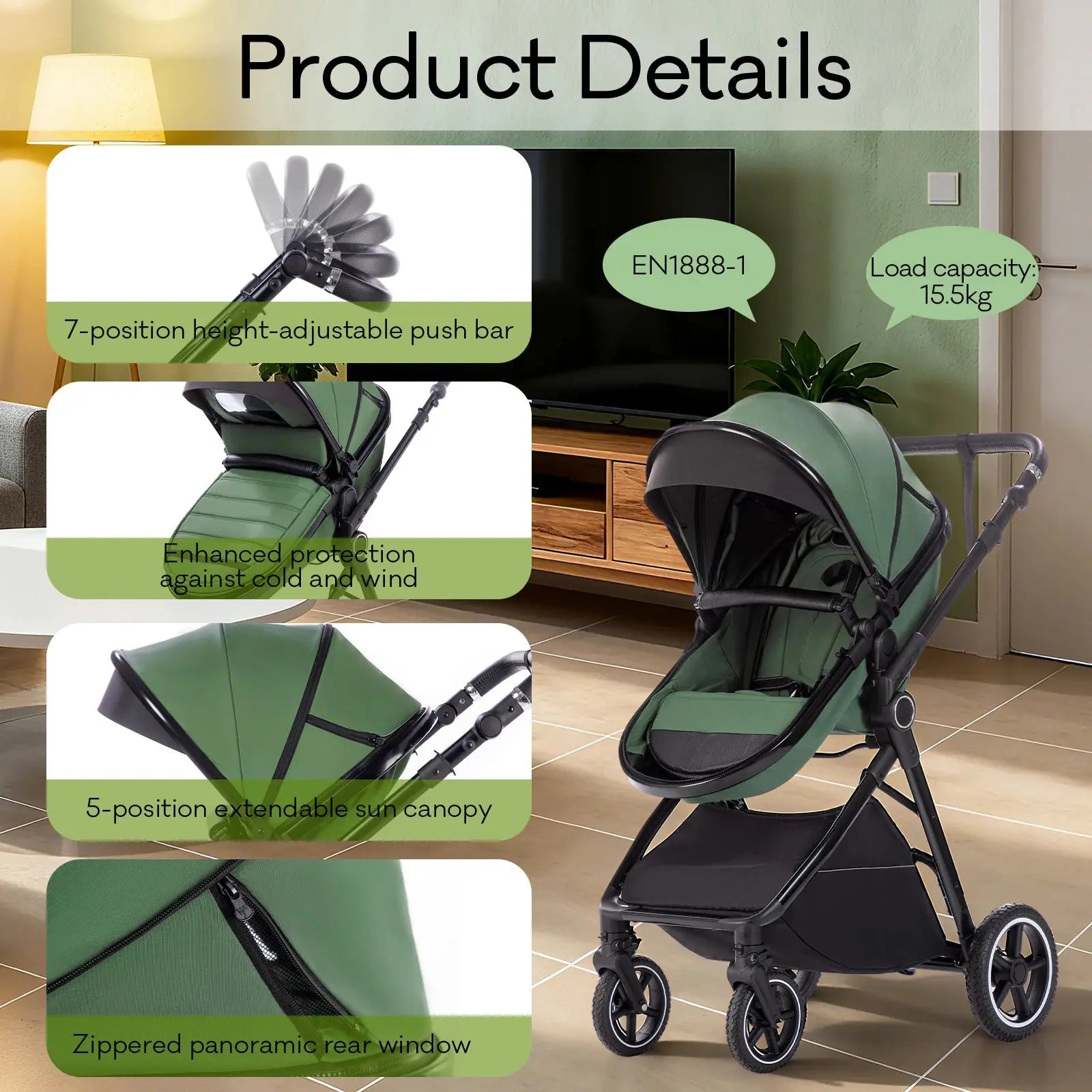 Movebaby™ 3-in-1 Kinderwagen Set met ISOFIX Base – Compact Opvouwbaar met Autostoel – Geschikt vanaf Geboorte Movebaby