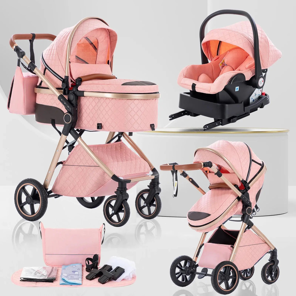 Movebaby™ 3 in 1 Kinderwagen met Autostoel & ISOFIX Base