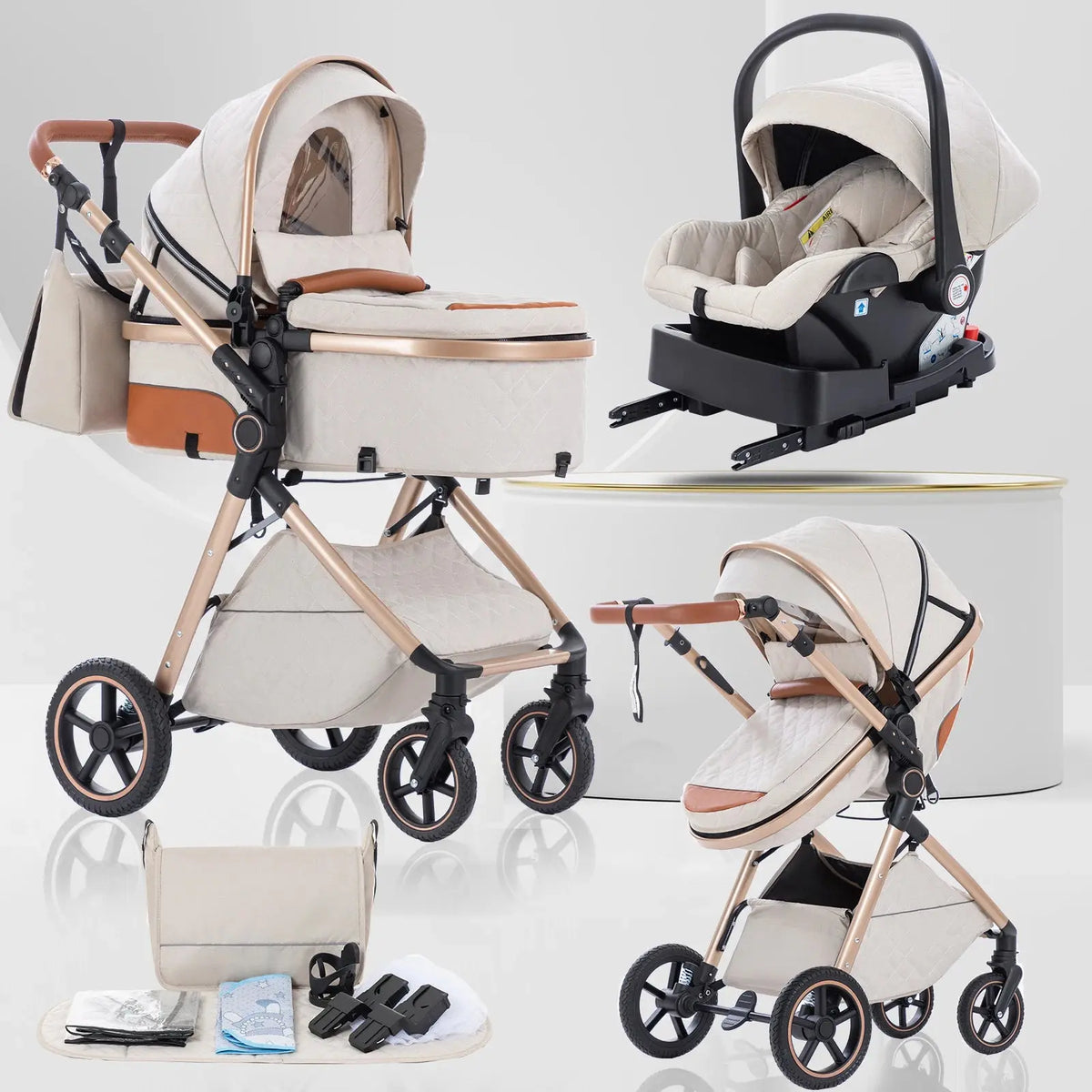 Movebaby™ 3 in 1 Kinderwagen met Autostoel & ISOFIX Base