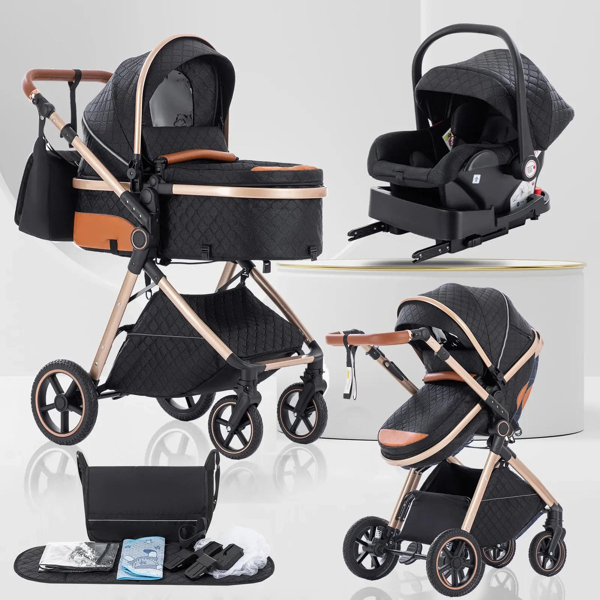 Movebaby™ 3 in 1 Kinderwagen met Autostoel & ISOFIX Base