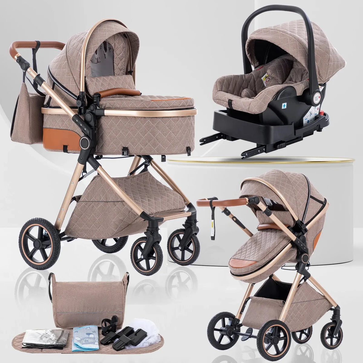 Movebaby™ 3 in 1 Kinderwagen met Autostoel & ISOFIX Base