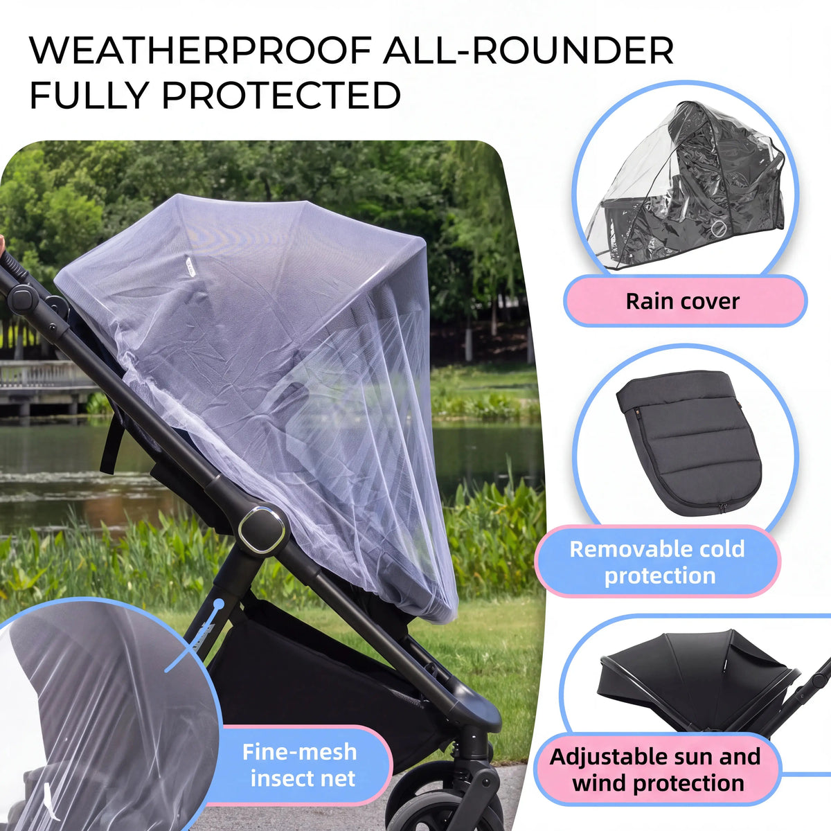 Movebaby™ 3 in 1 Kinderwagen met Autostoel | Luxe Opvouwbare Kinderwagen vanaf Geboorte | Lichtgewicht Aluminium Frame Movebaby