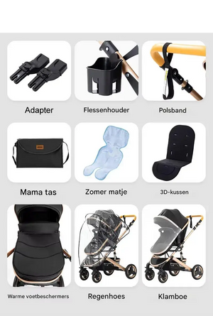 Movebaby™ 3-in-1 Kinderwagen met Autostoel – Luxe & Verstelbaar | Inclusief Accessoires Movebaby