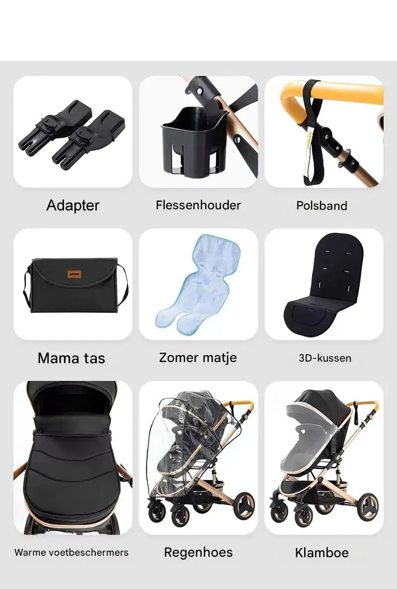 Movebaby™ 3-in-1 Kinderwagen met Autostoel – Luxe & Verstelbaar | Inclusief Accessoires Movebaby