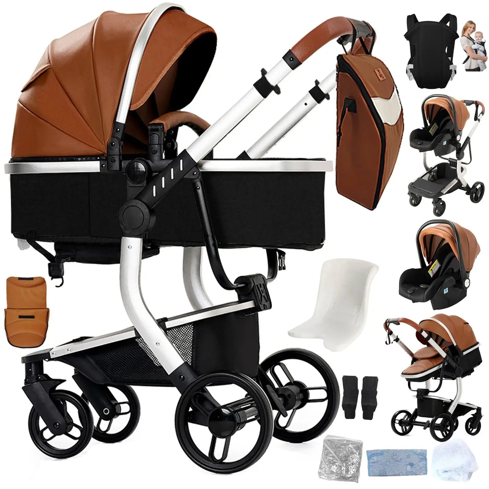Movebaby™ 518 Kinderwagen 3-in-1 | Lichtgewicht Vierwielige Kinderwagen voor Pasgeborenen Movebaby
