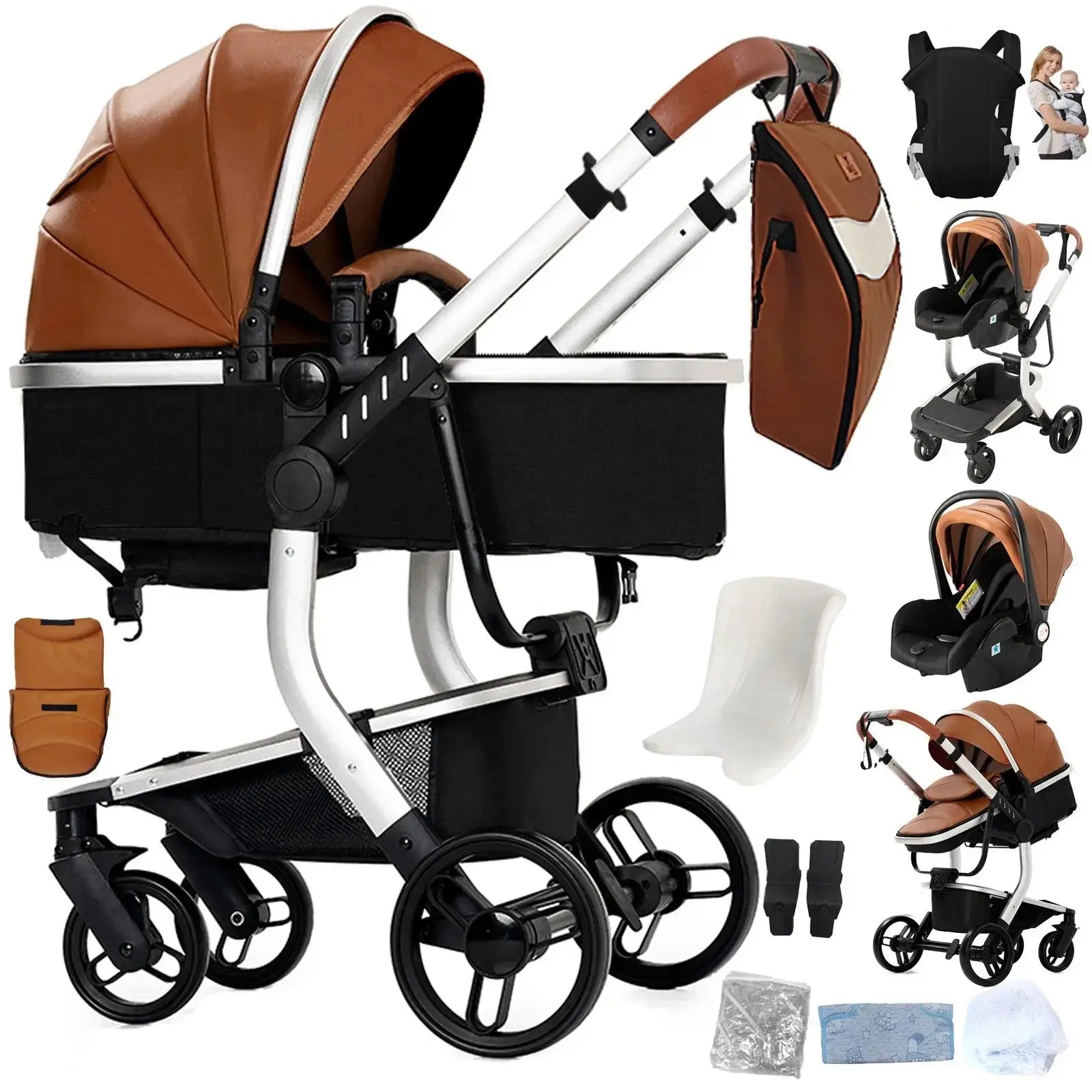 Movebaby™ 518 Kinderwagen 3-in-1 | Lichtgewicht Vierwielige Kinderwagen voor Pasgeborenen Movebaby