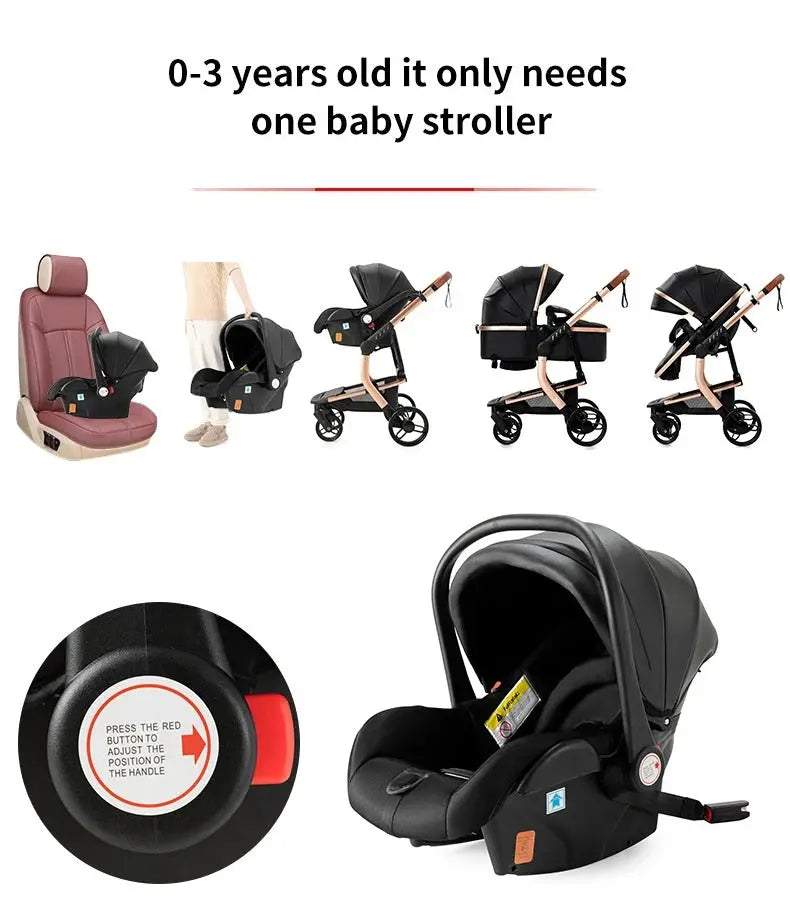 Movebaby™ 518 Kinderwagen 3-in-1 | Lichtgewicht Vierwielige Kinderwagen voor Pasgeborenen Movebaby
