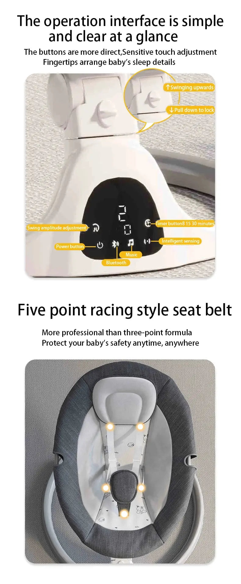 Movebaby™ Elektrische Baby Schommelstoel – Met Afstandsbediening en Muziekfunctie – Tot 15KG Movebaby