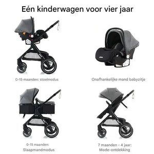 Movebaby™ Luxe 3-in-1 Kinderwagen – Compleet met Accessoires | Verstelbaar, Inklapbaar &amp; Geschikt vanaf Geboorte Movebaby