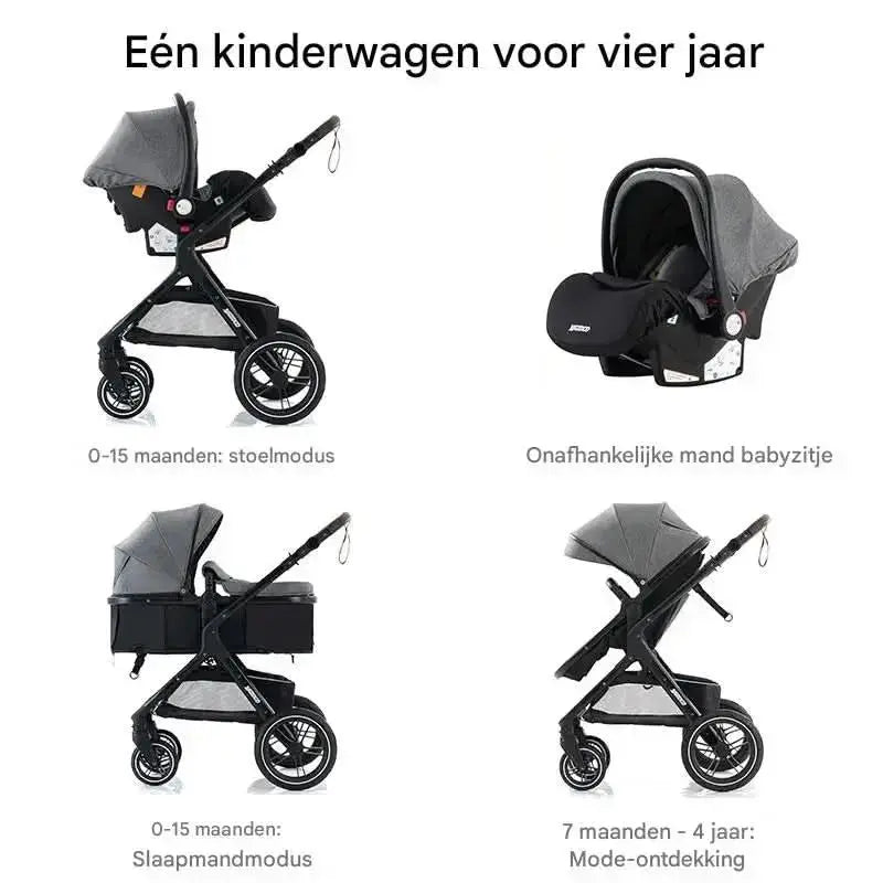 Movebaby™ Luxe 3-in-1 Kinderwagen – Compleet met Accessoires | Verstelbaar, Inklapbaar &amp; Geschikt vanaf Geboorte Movebaby