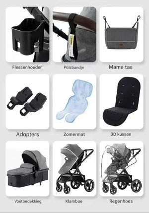 Movebaby™ Luxe 3-in-1 Kinderwagen – Compleet met Accessoires | Verstelbaar, Inklapbaar &amp; Geschikt vanaf Geboorte Movebaby