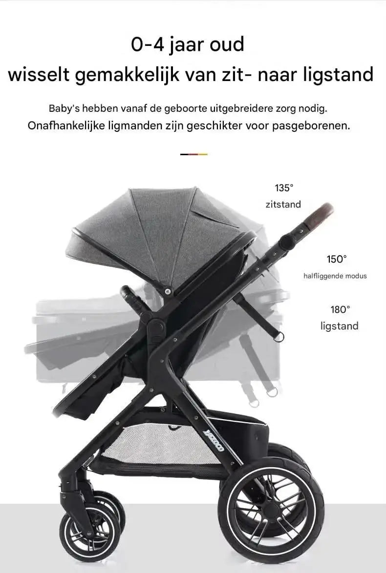 Movebaby™ Luxe 3-in-1 Kinderwagen – Compleet met Accessoires | Verstelbaar, Inklapbaar &amp; Geschikt vanaf Geboorte Movebaby