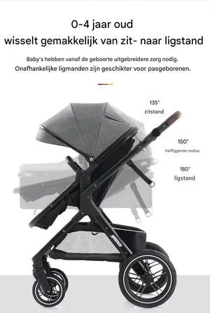 Movebaby™ Luxe 3-in-1 Kinderwagen – Compleet met Accessoires | Verstelbaar, Inklapbaar &amp; Geschikt vanaf Geboorte Movebaby