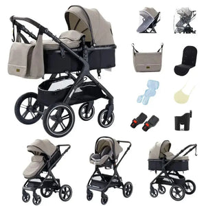 Movebaby™ Luxe 3-in-1 Kinderwagen – Compleet met 9 Accessoires | Verstelbaar, Inklapbaar & Geschikt vanaf Geboorte Movebaby