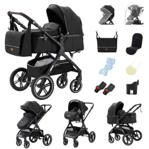 Movebaby™ Luxe 3-in-1 Kinderwagen – Compleet met 9 Accessoires | Verstelbaar, Inklapbaar & Geschikt vanaf Geboorte Movebaby