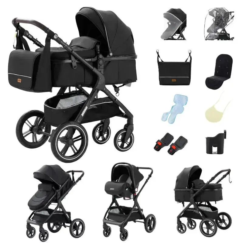 Movebaby™ Luxe 3-in-1 Kinderwagen – Compleet met 9 Accessoires | Verstelbaar, Inklapbaar & Geschikt vanaf Geboorte Movebaby