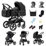 Movebaby™ Luxe 3-in-1 Kinderwagen – Compleet met 9 Accessoires | Verstelbaar, Inklapbaar & Geschikt vanaf Geboorte Movebaby