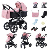 Movebaby™ Luxe 3-in-1 Kinderwagen – Compleet met 9 Accessoires | Verstelbaar, Inklapbaar & Geschikt vanaf Geboorte Movebaby