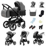 Movebaby™ Luxe 3-in-1 Kinderwagen – Compleet met 9 Accessoires | Verstelbaar, Inklapbaar & Geschikt vanaf Geboorte Movebaby