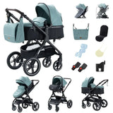 Movebaby™ Luxe 3-in-1 Kinderwagen – Compleet met 9 Accessoires | Verstelbaar, Inklapbaar & Geschikt vanaf Geboorte Movebaby