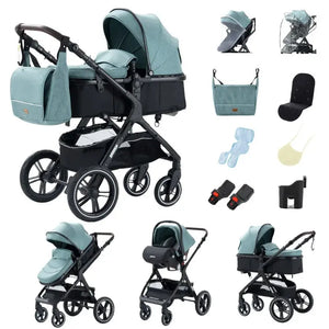 Movebaby™ Luxe 3-in-1 Kinderwagen – Compleet met 9 Accessoires | Verstelbaar, Inklapbaar & Geschikt vanaf Geboorte Movebaby
