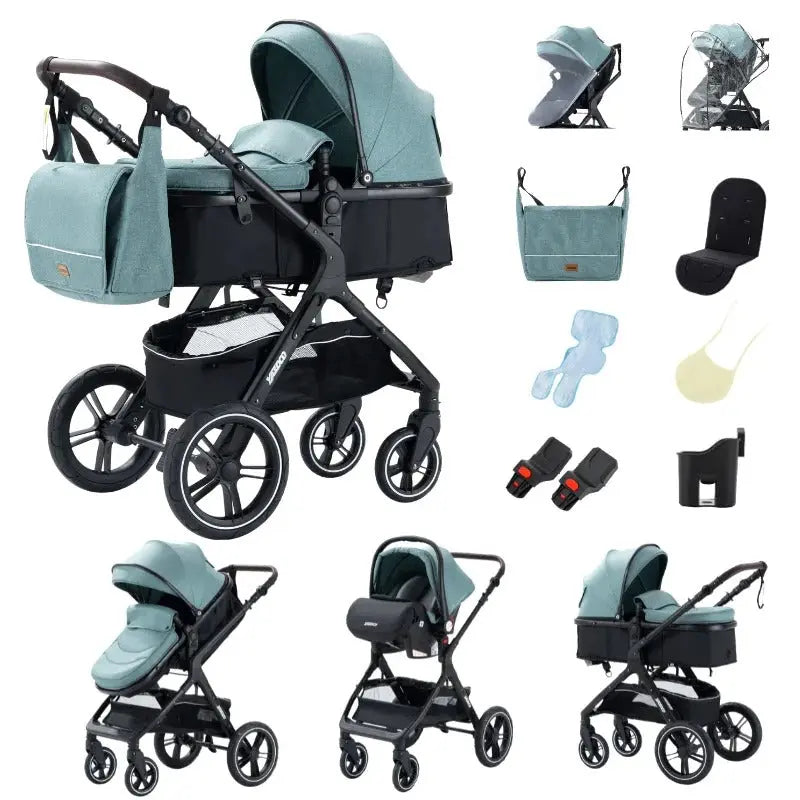 Movebaby™ Luxe 3-in-1 Kinderwagen – Compleet met 9 Accessoires | Verstelbaar, Inklapbaar & Geschikt vanaf Geboorte Movebaby