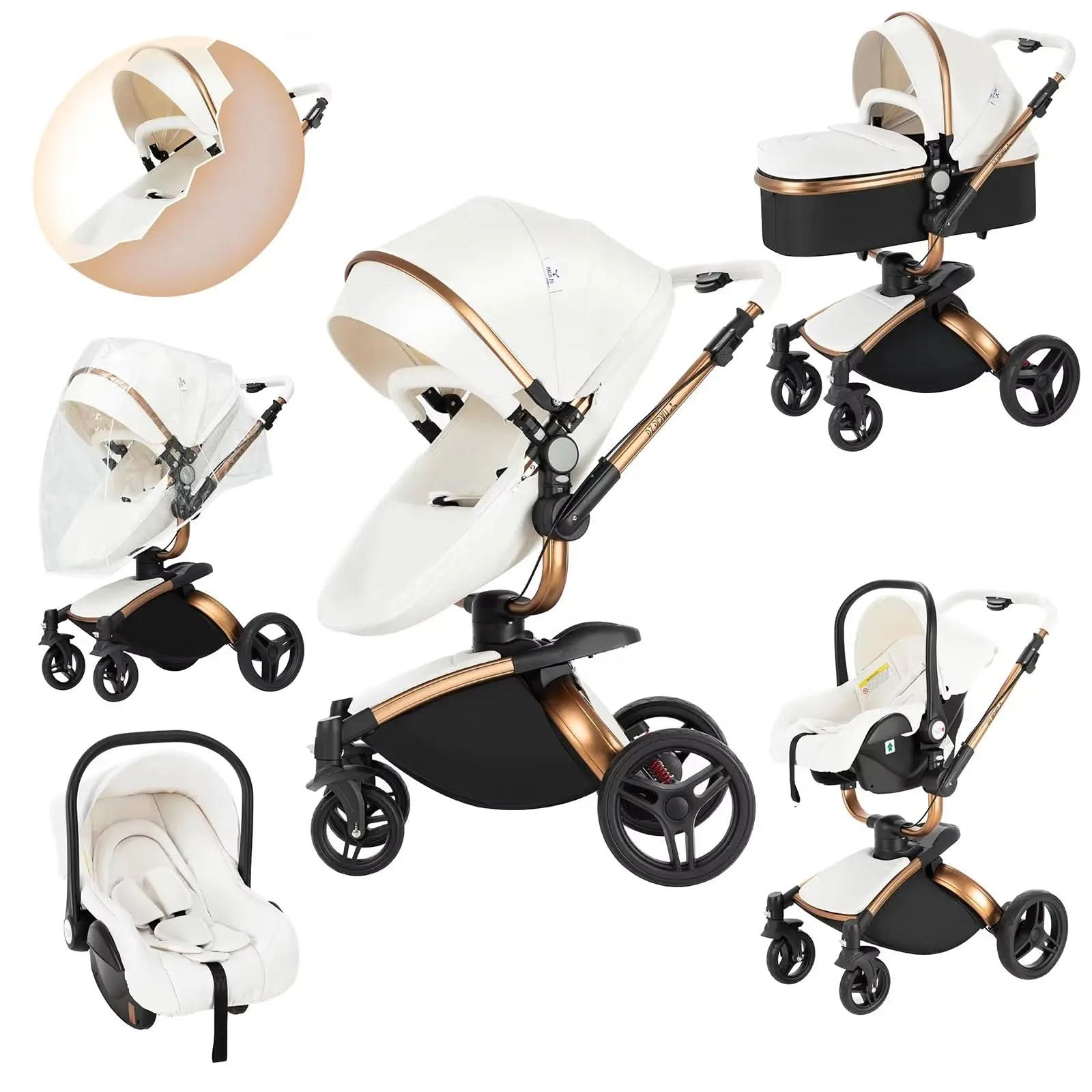 Movebaby™ HR-T 3-in-1 Stroller Four-Wheel Stroller for Babies White