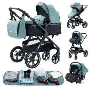 Movebaby™ Luxe 3-in-1 Kinderwagen – Compleet met Accessoires | Verstelbaar, Inklapbaar &amp; Geschikt vanaf Geboorte Movebaby