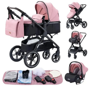 Movebaby™ Luxe 3-in-1 Kinderwagen – Compleet met Accessoires | Verstelbaar, Inklapbaar &amp; Geschikt vanaf Geboorte Movebaby