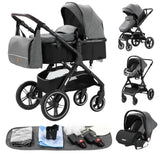 Movebaby™ Luxe 3-in-1 Kinderwagen – Compleet met Accessoires | Verstelbaar, Inklapbaar &amp; Geschikt vanaf Geboorte Movebaby