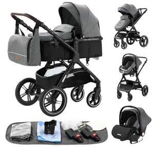 Movebaby™ Luxe 3-in-1 Kinderwagen – Compleet met Accessoires | Verstelbaar, Inklapbaar &amp; Geschikt vanaf Geboorte Movebaby